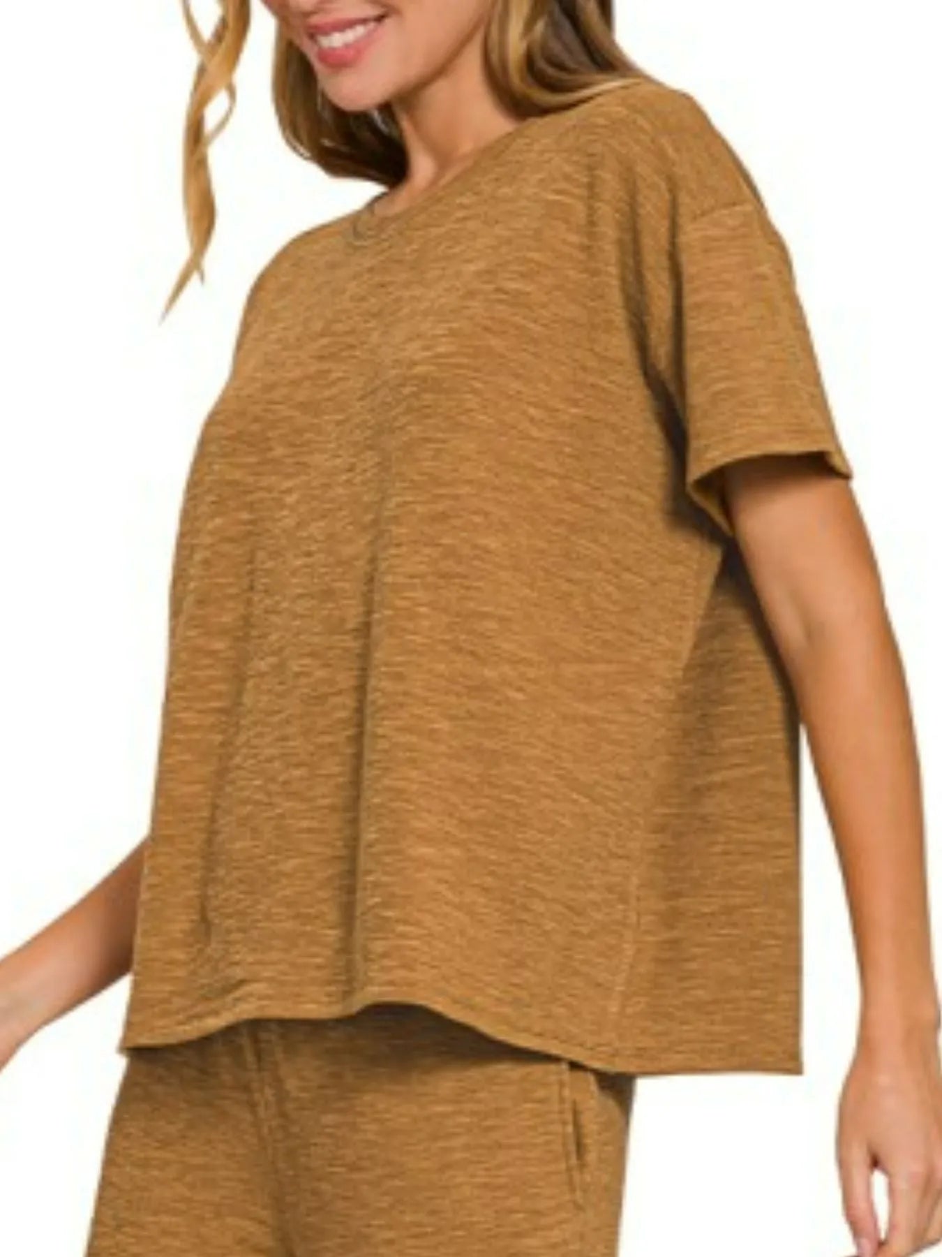 Zenana Slub Short Sleeve T-Shirt and Pants Set - Fashorio