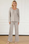 Ribbed V-Neck Top and Pants Lounge Set Light Gray - Fashorio