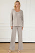Ribbed V-Neck Top and Pants Lounge Set Light Gray - Fashorio