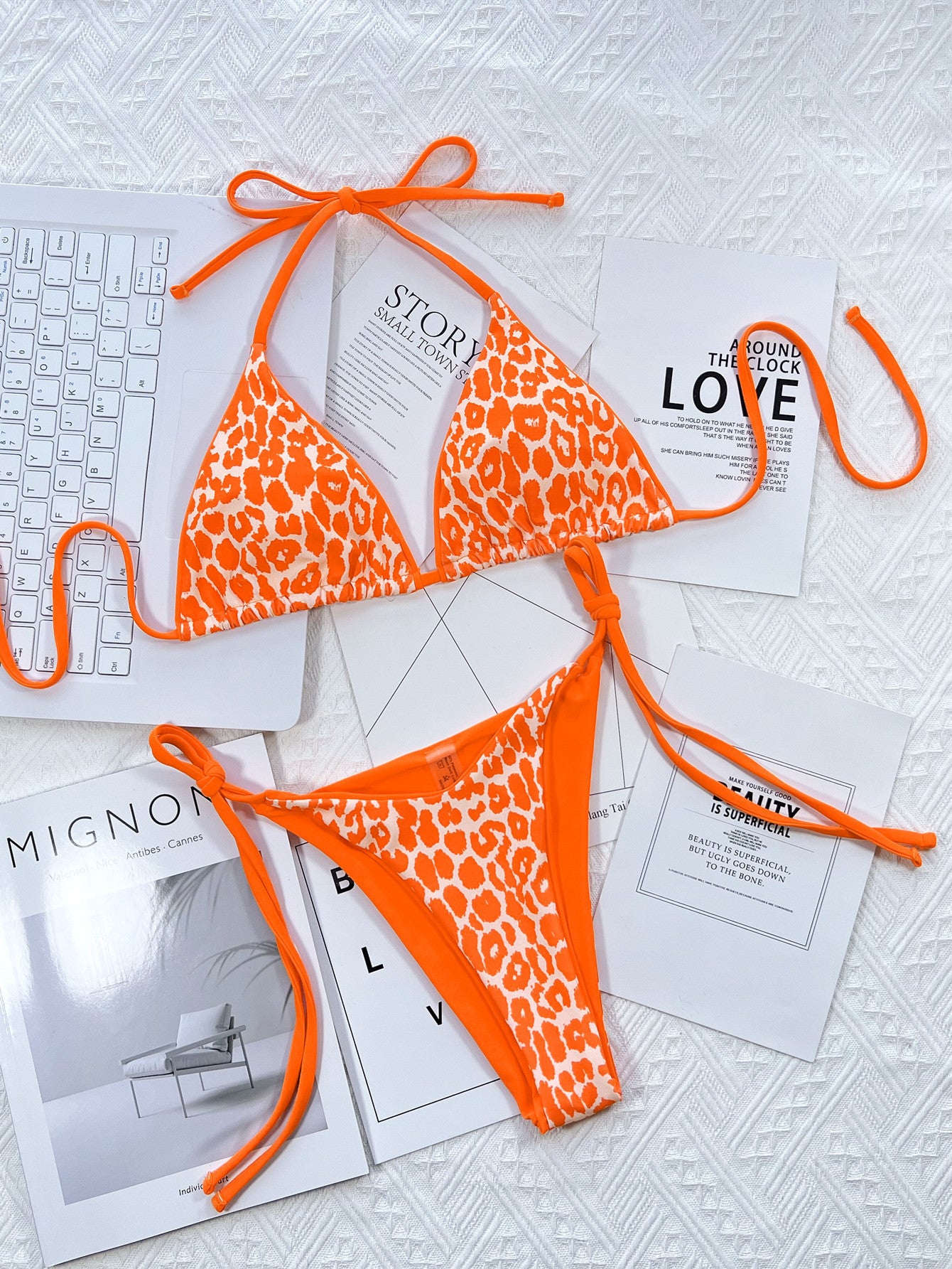 Leopard Print Halter Neck Bikini Set - Removable Padding - Fashorio