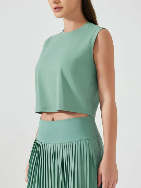 Millennia Round Neck Cropped Active Tank - Fashorio