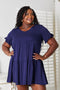 Mandy V-Neck Flounce Sleeve Tiered Dress Dark Blue - Fashorio