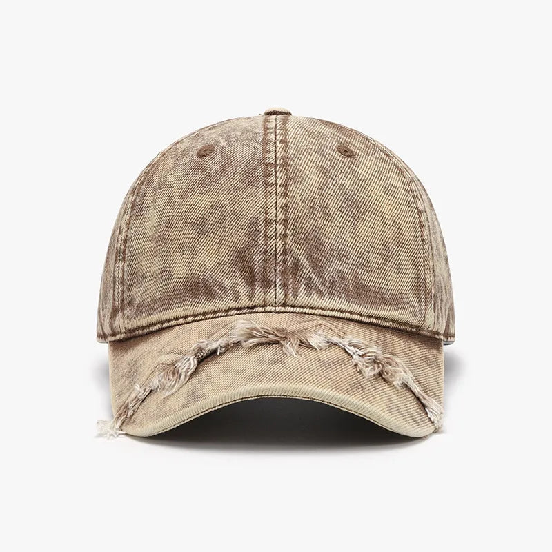 Fringe Adjustable Cotton Baseball Cap Tan One Size - Fashorio