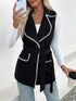 Contrast Trim Collared Neck Vest Coat - Fashorio
