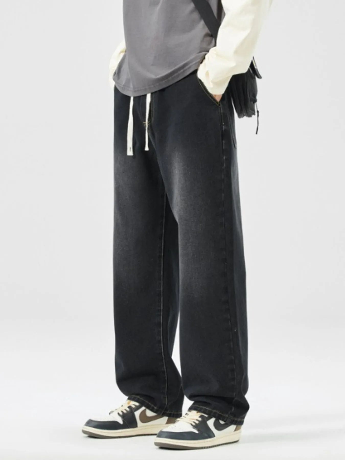 Men's Full Size Wide Leg Wash Jeans Plus Size Black - Fashorio