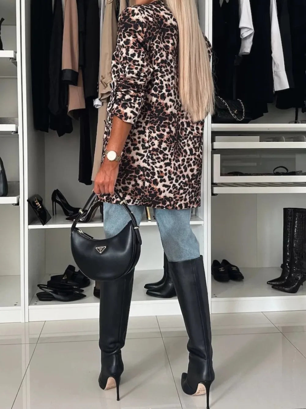 Animal Print Long Sleeve Blazer - Fashorio
