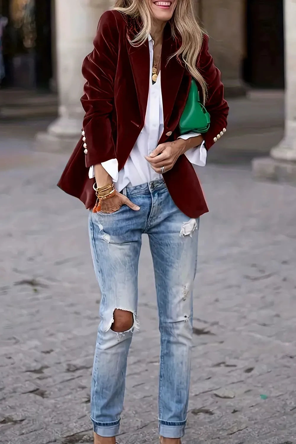 Lapel Collar One Button Blazer - Fashorio