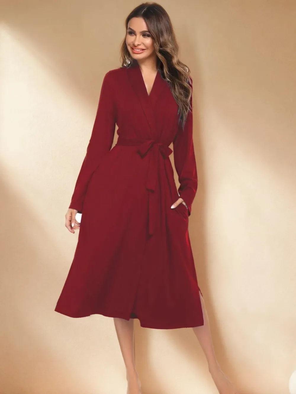 Tied Lounge Nightgown with Pockets - Fashorio