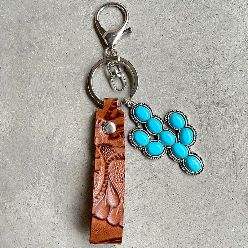 Turquoise Genuine Leather Key Chain Style E One Size - Fashorio