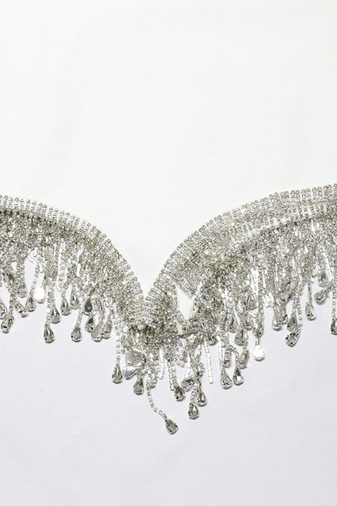 Rhinestone Tassel Hem Bodycon Dress - Fashorio