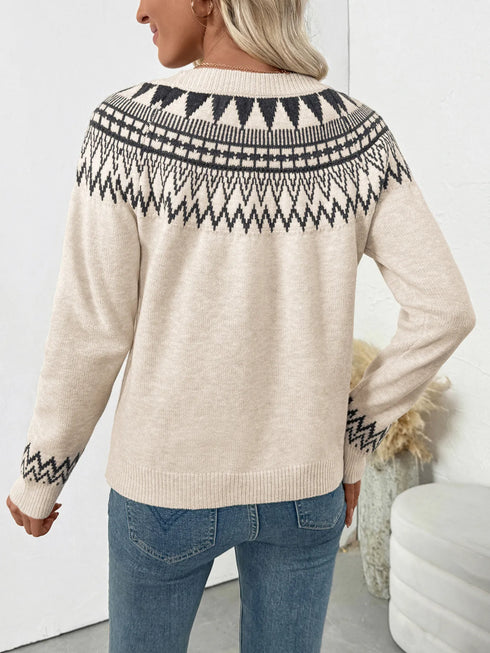 Nordic Fair Isle Pattern Round Neck Sweater - Fashorio