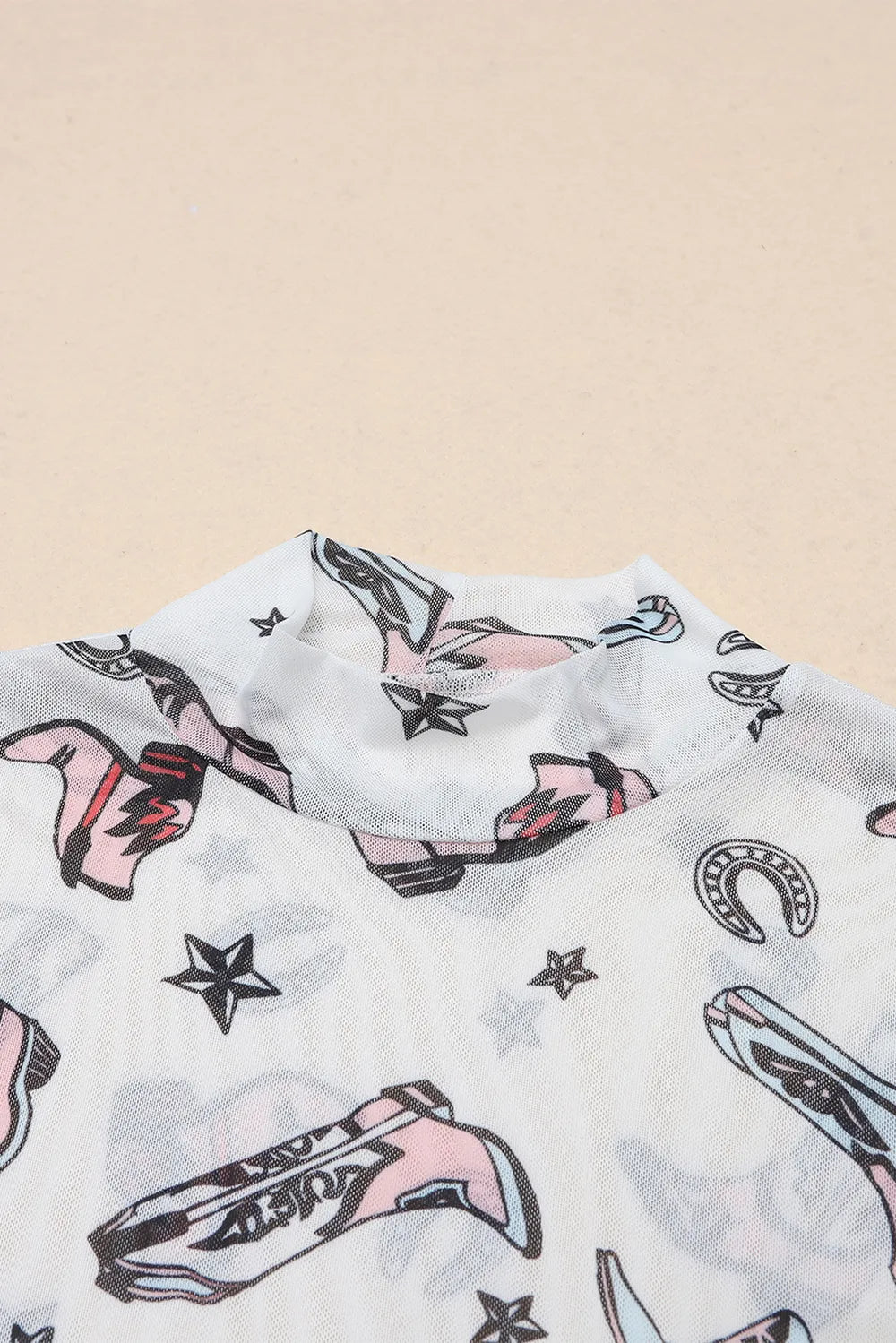Printed Mock Neck Long Sleeve Bodysuit - Fashorio