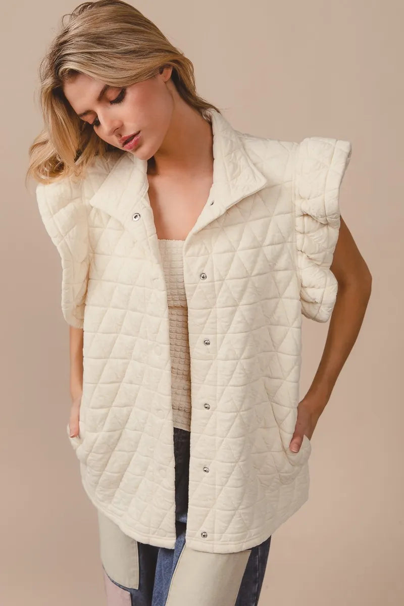 BiBi Quilting Knit Ruffle Sleeve Vest - Fashorio