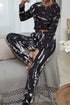 Shiny Tie-Dye Round Neck Top and Drawstring Waist Joggers Lounge Set - Fashorio