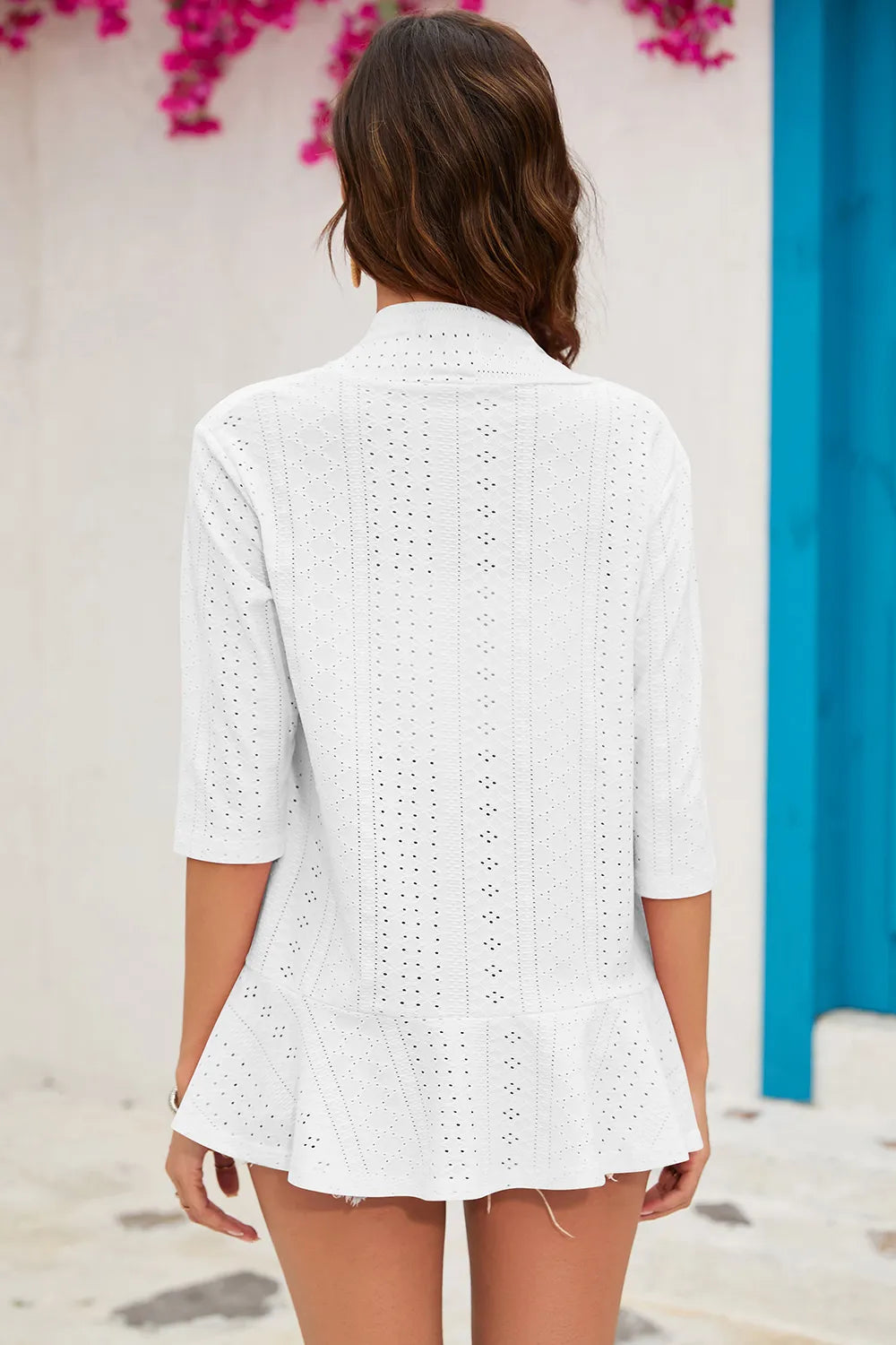 Eyelet Open Front Cardigan - Fashorio