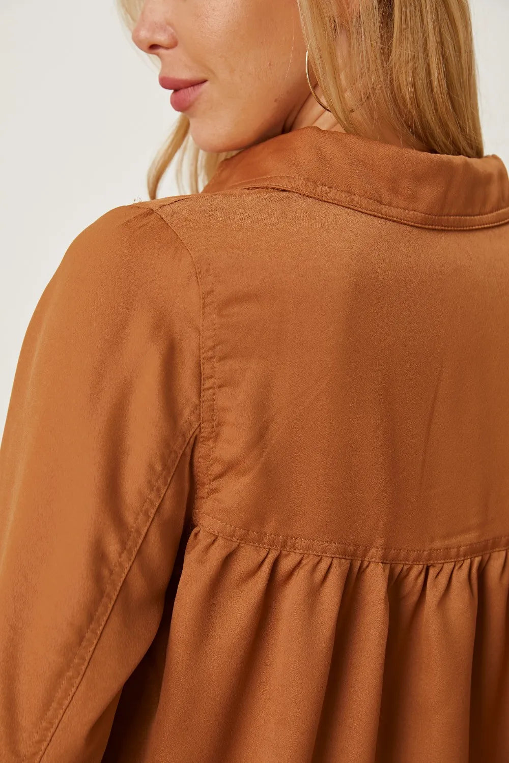 Balloon Sleeve Collared Neck Blouse - Fashorio