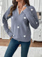 Heart V-Neck Long Sleeve Sweater Blue - Fashorio