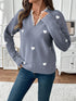 Heart V-Neck Long Sleeve Sweater Blue - Fashorio