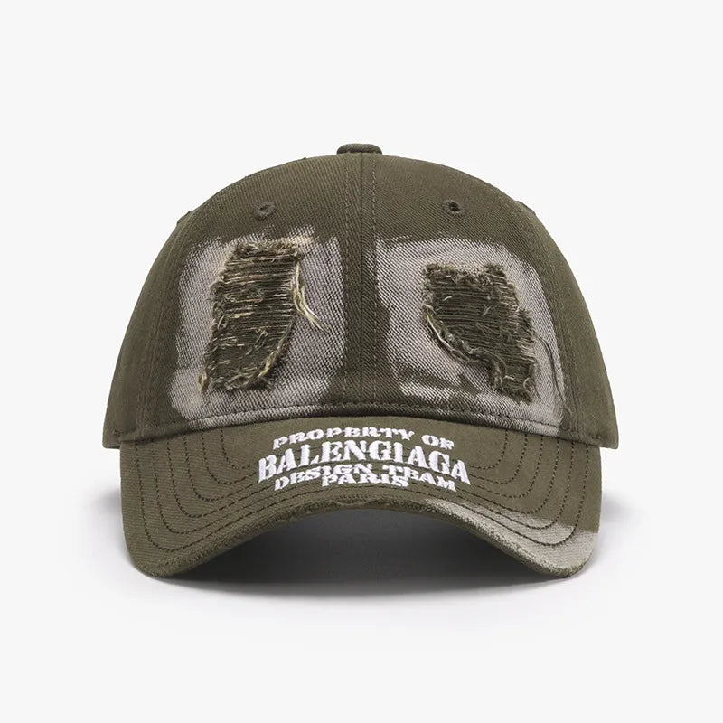 Distressed Letter Cotton Baseball Cap Taupe One Size - Fashorio
