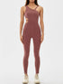 Cutout Asymmetrical Neck Active Jumpsuit Brown - Fashorio