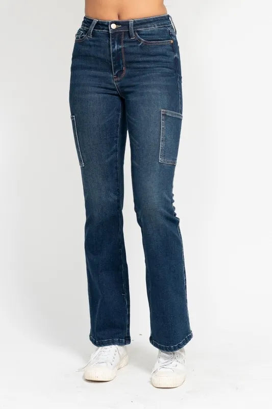 Judy Blue Full Size High Waist Cargo Bootcut Jeans Plus Size - Fashorio