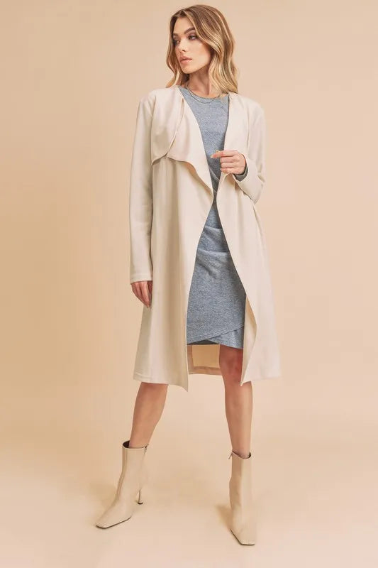 Aemi + Co Open Front Long Sleeve Longline Coat - Fashorio