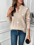 Heart V-Neck Long Sleeve Sweater - Fashorio