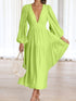 Deep V-Neck Balloon Sleeve Plain Maxi Dress - Fashorio
