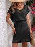 Openwork V-Neck Short Sleeve Cover-Up Dress Black One Size - Fashorio