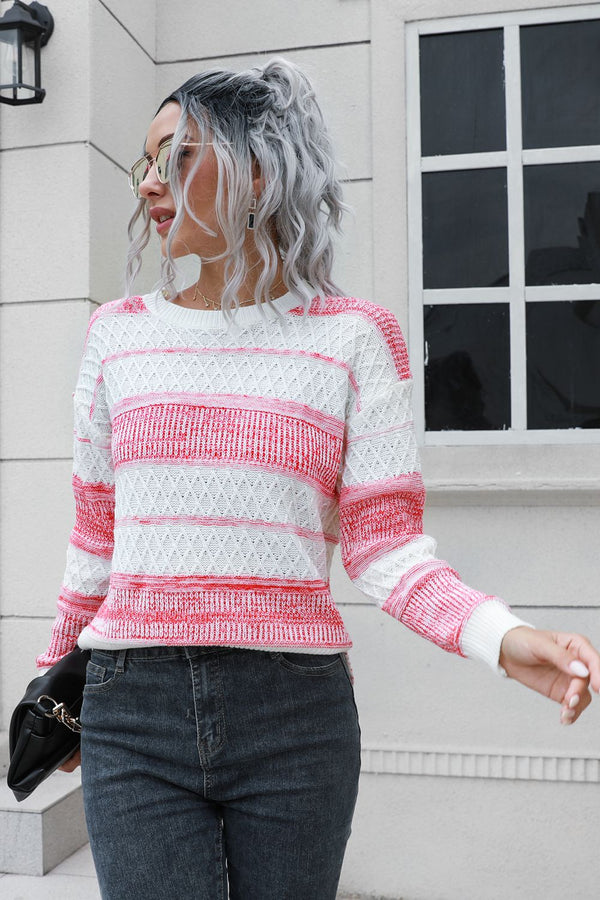 Two-Tone Slit Sweater Pink - Fashorio