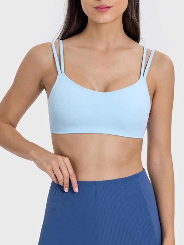 Millennia Scoop Neck Double Strap Active Cami Light Blue - Fashorio