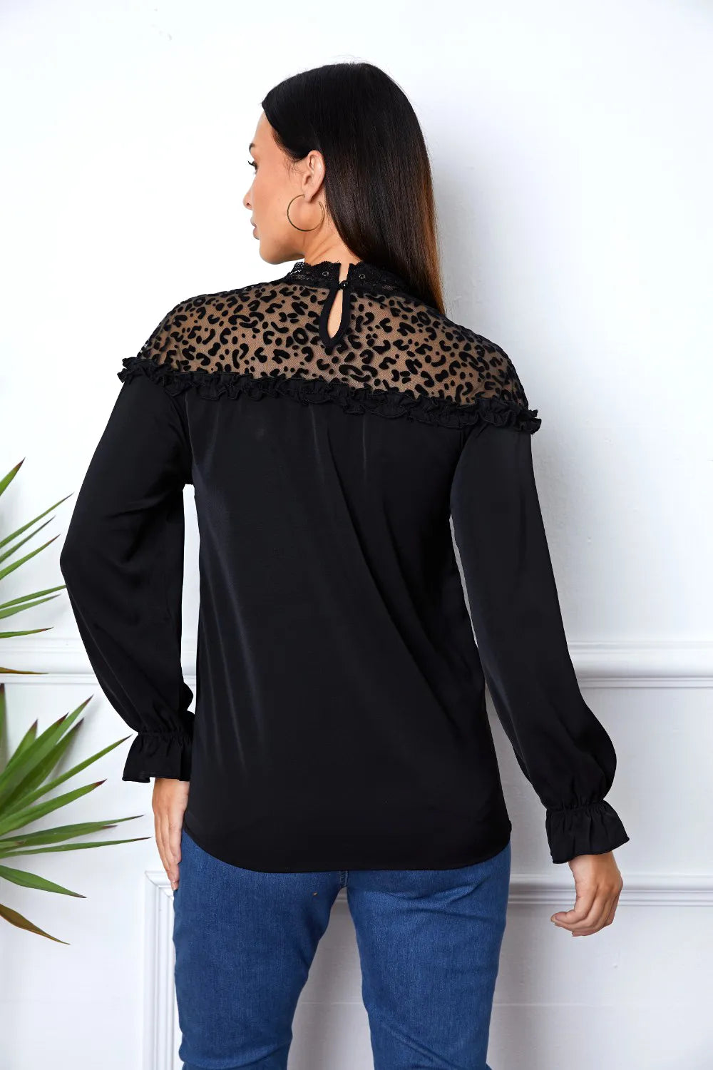 Leopard Frill Flounce Sleeve Blouse - Fashorio