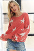 ADORA Full Size Star Contrast Round Neck Sweater Plus Size - Fashorio
