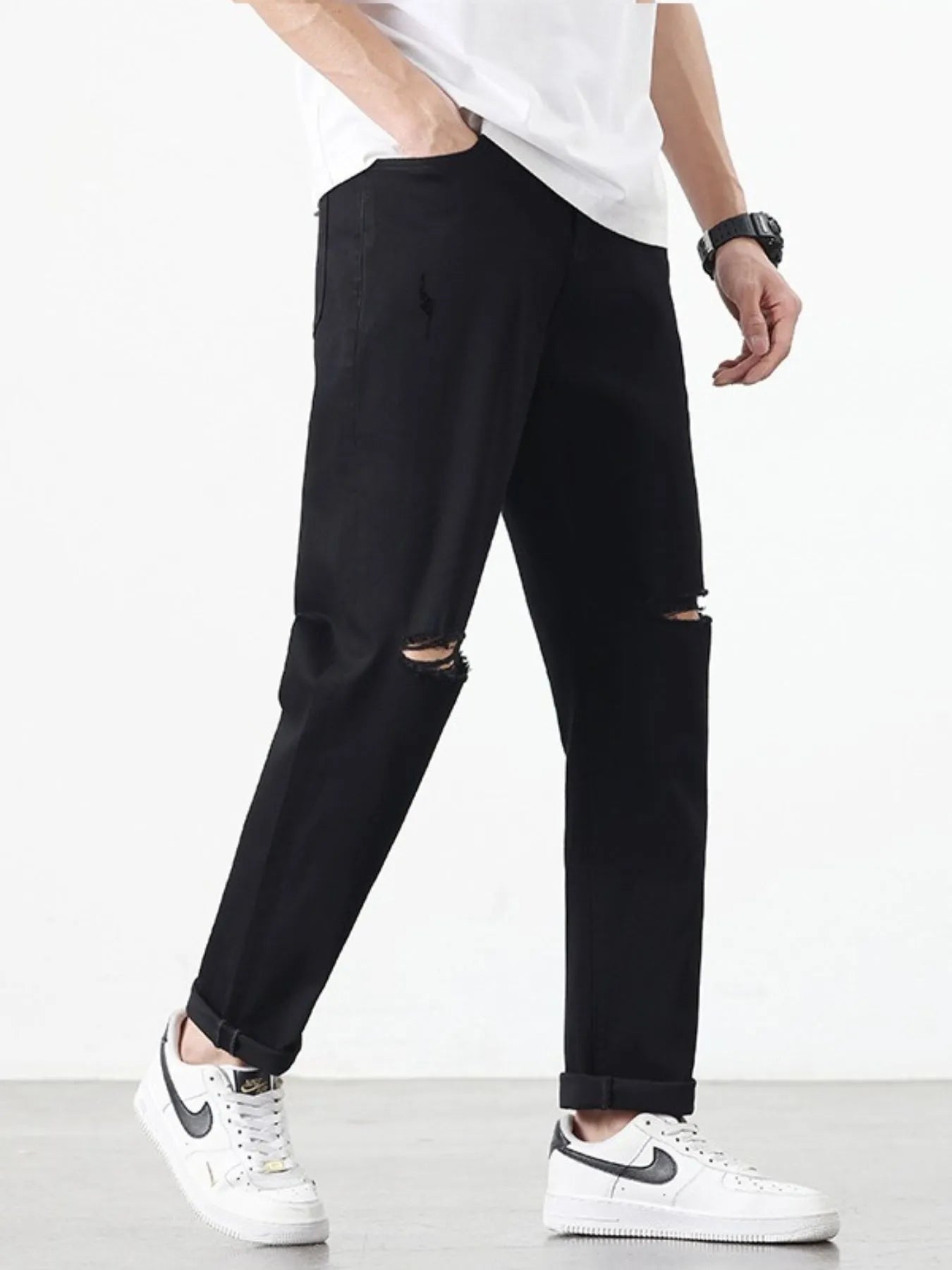 Men's Full Size Ripped Straight Leg Jeans Plus Size - Fashorio