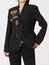 Flower Button Front Long Sleeve Blazer Black - Fashorio