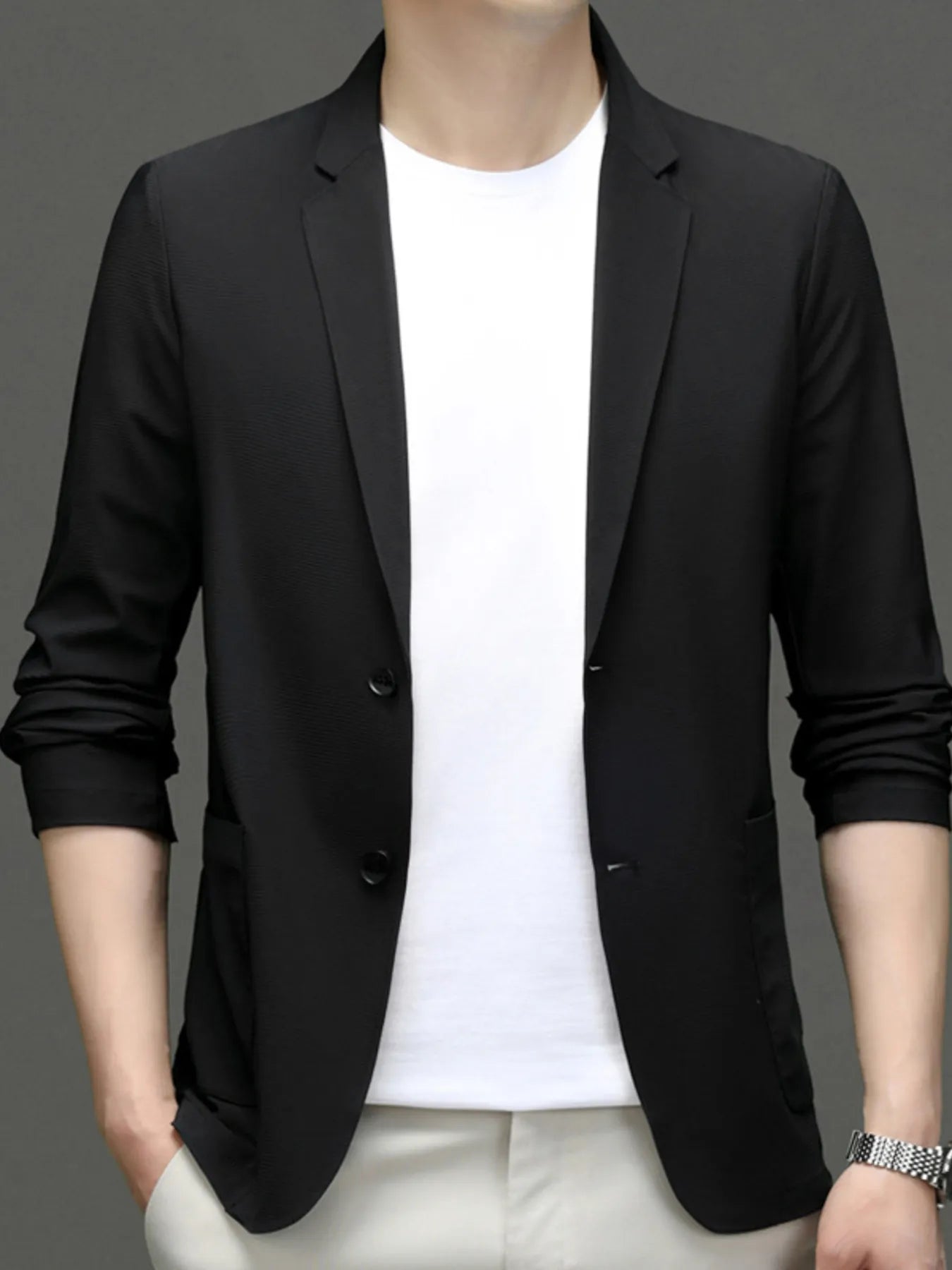 Men's Button Up Long Sleeve Blazer Black - Fashorio