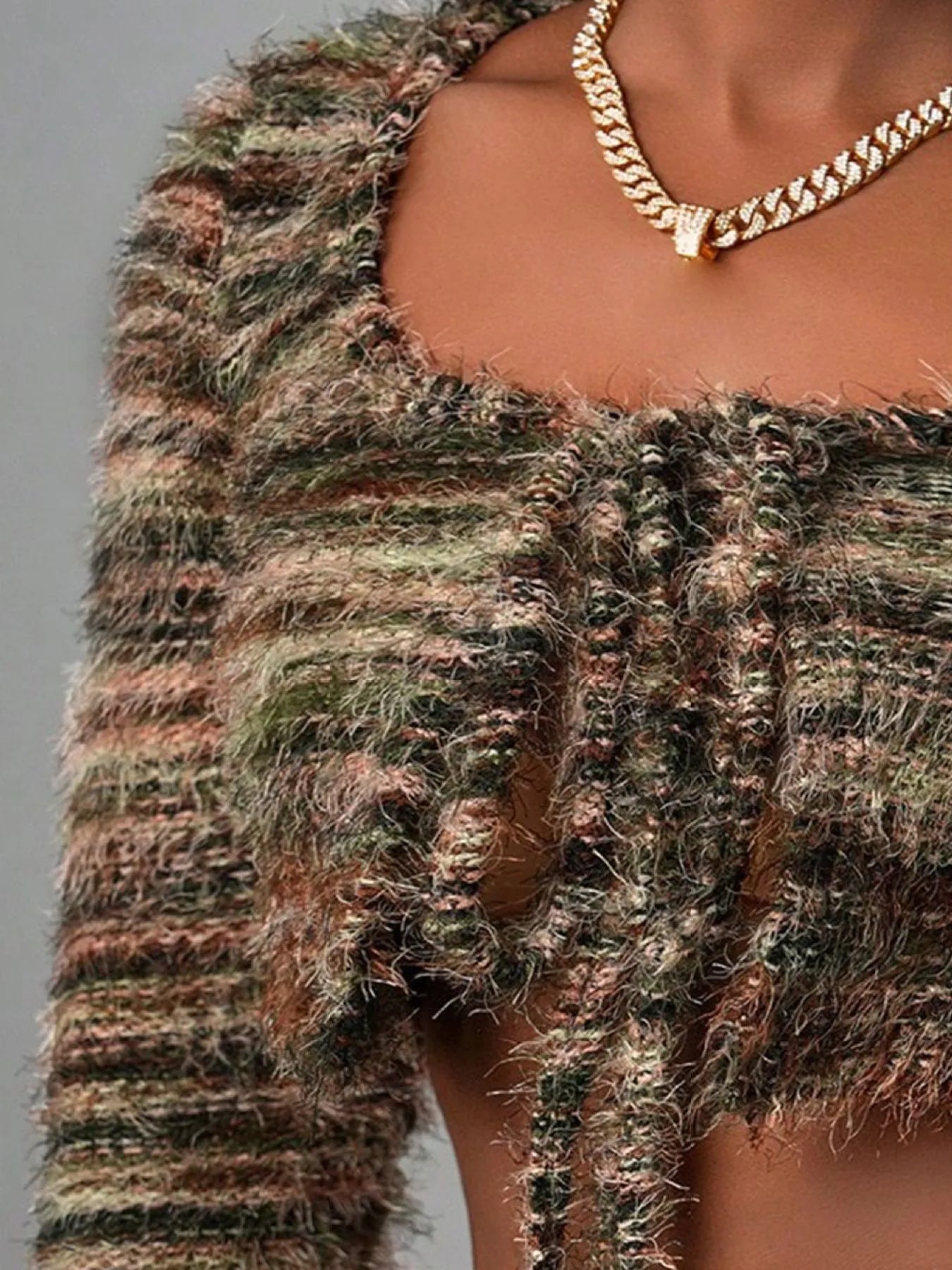 Square Neck Crop Top and Shorts Sweater Set - Fashorio