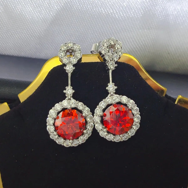 4 Carat Ruby Red Crystal Drop Earrings with Rhinestone Halo Red One Size - Fashorio