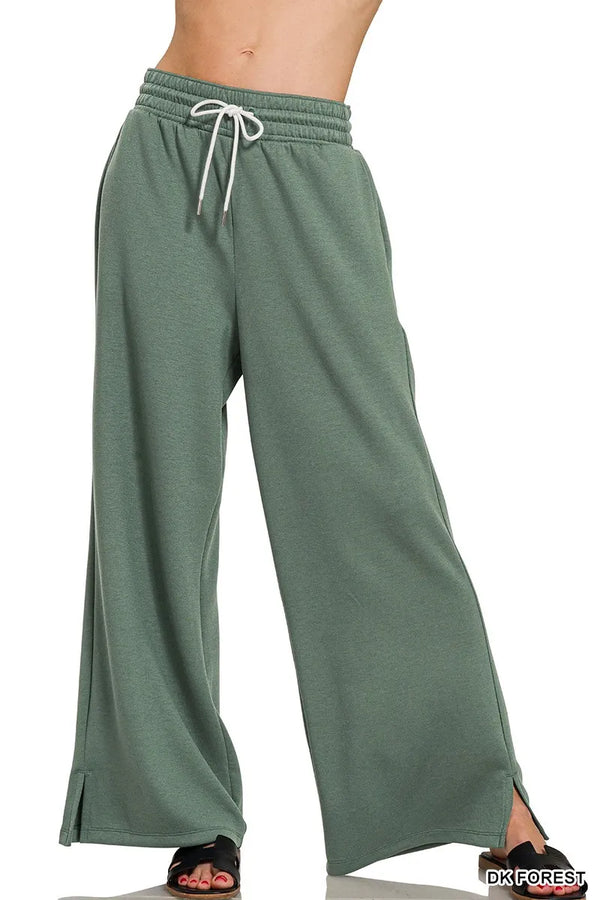Zenana Scuba Drawstring Pants DK FOREST - Fashorio