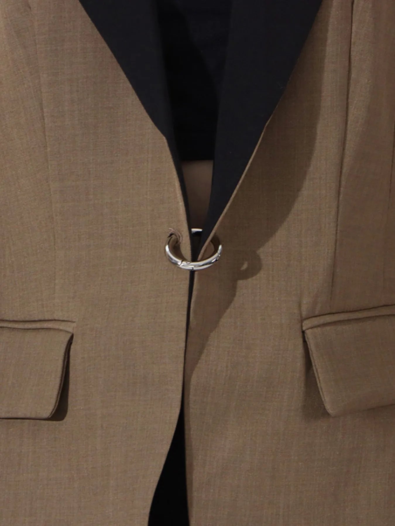 Contrast Lapel Collar Long Sleeve Blazer - Fashorio