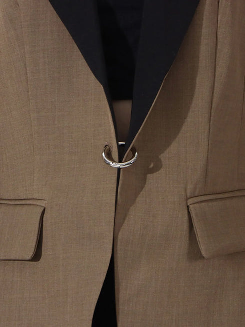 Contrast Lapel Collar Long Sleeve Blazer - Fashorio