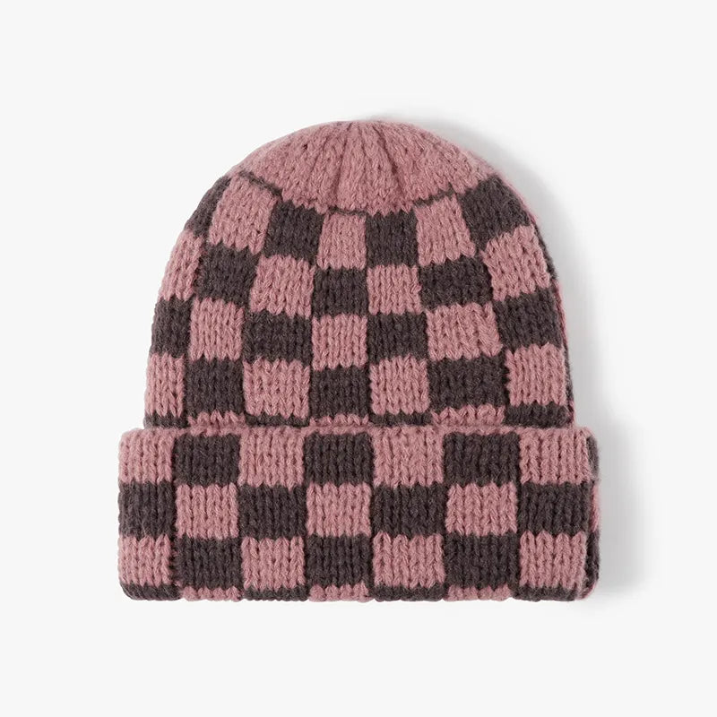 Thermal Checkered Hat Dusty Pink One Size - Fashorio