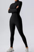 Half Zip Mock Neck Active Jumpsuit Black - Fashorio