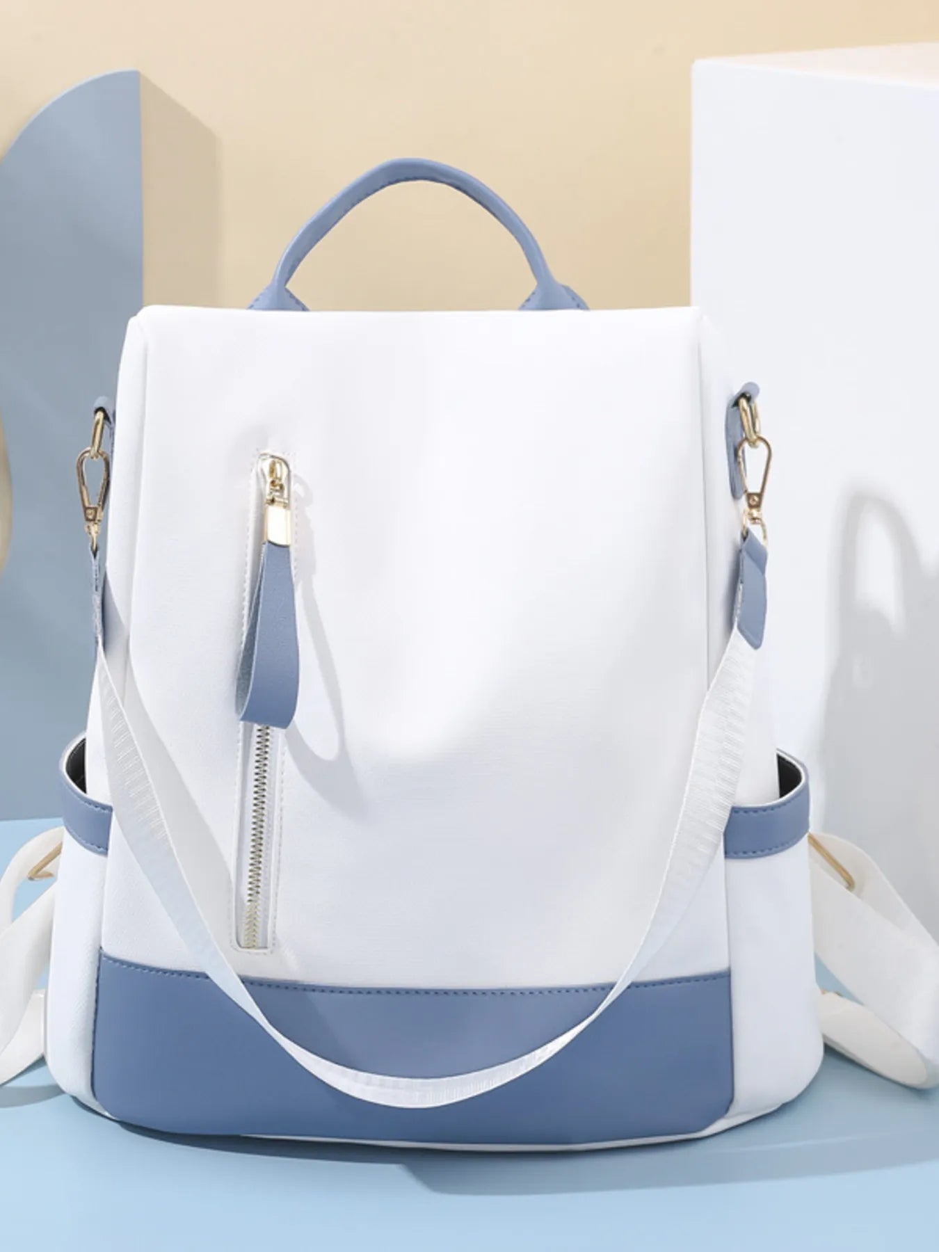 Color Block Convertible Backpack Bag Dusty Blue One Size - Fashorio