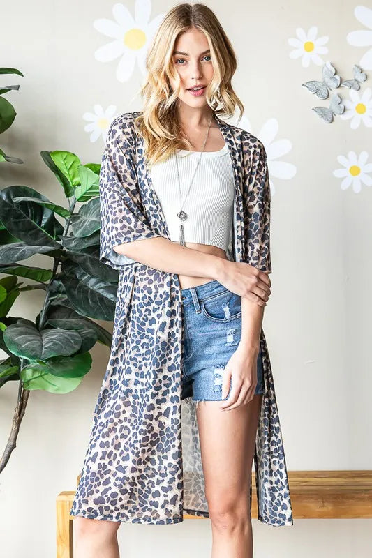 Heimish Full Size Leopard Open Front Cardigan Plus Size - Fashorio