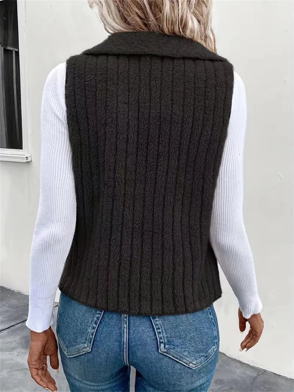 Open Front Fuzzy Vest Coat - Fashorio