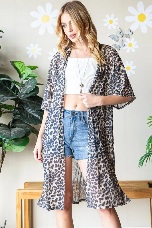 Heimish Full Size Leopard Open Front Cardigan Plus Size - Fashorio
