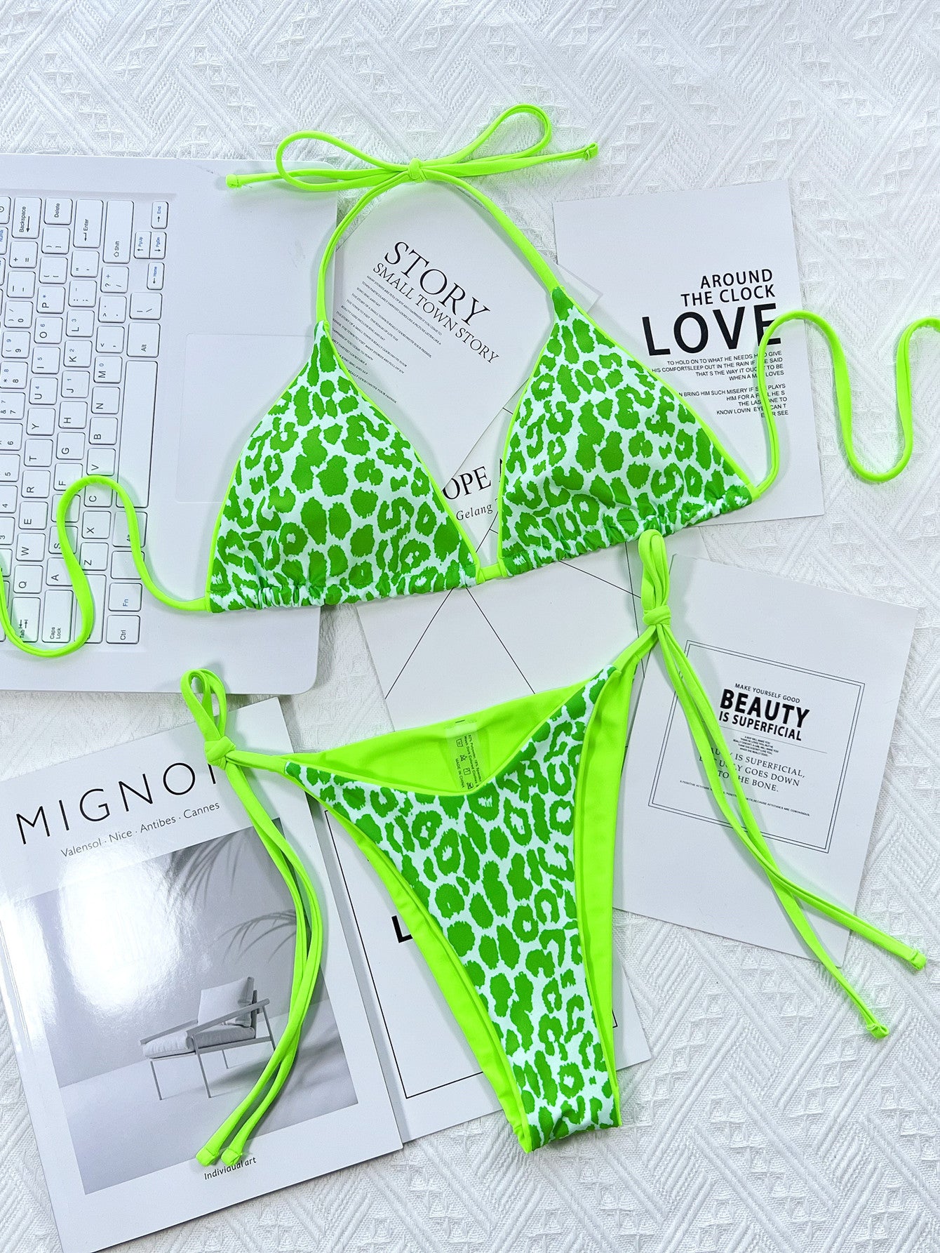 Leopard Print Halter Neck Bikini Set - Removable Padding - Fashorio