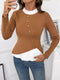 Decor Button Contrast Hem Knit Top Khaki - Fashorio