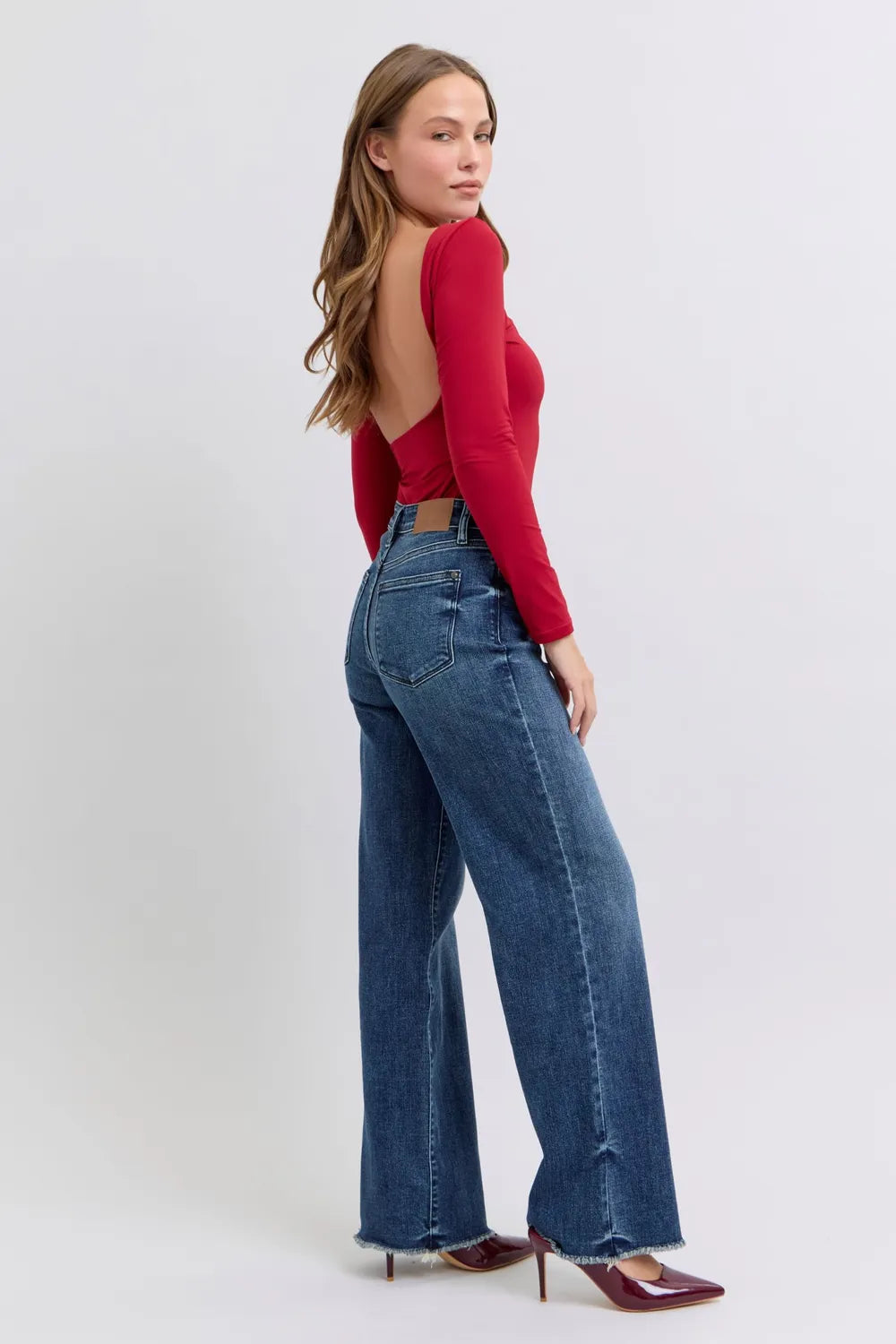 Judy Blue Full Size Raw Hem Mid Rise Jeans – Frayed Denim - Fashorio